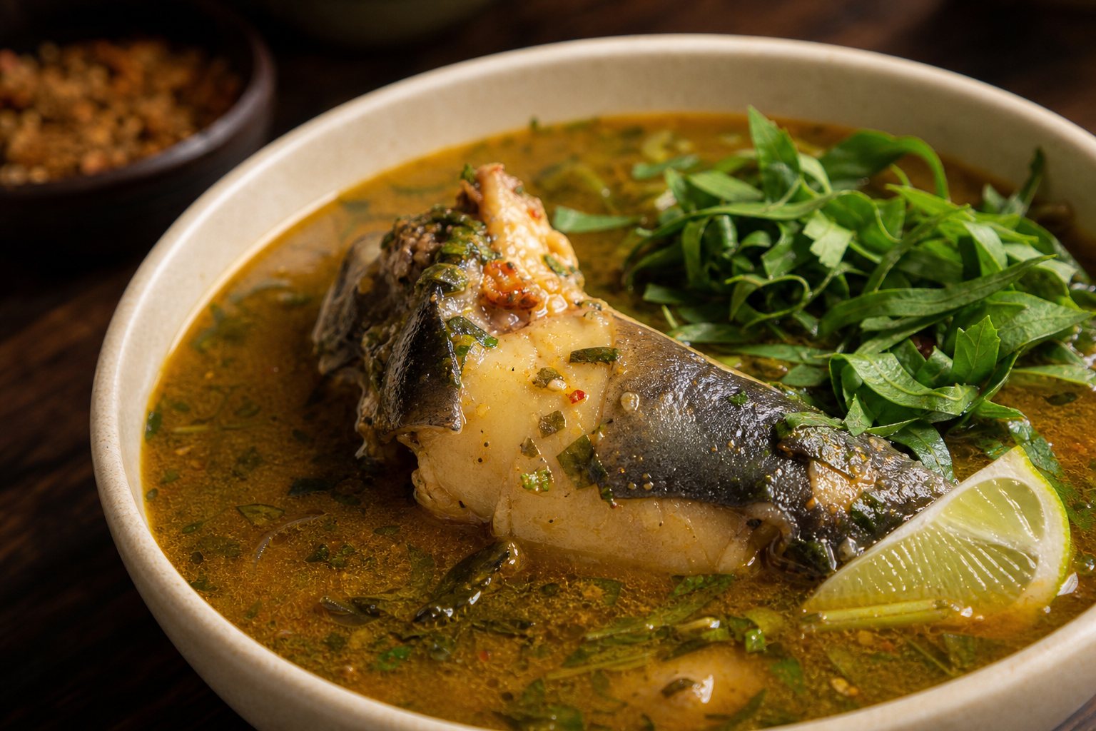Catfish pepper soup with uziza and yam